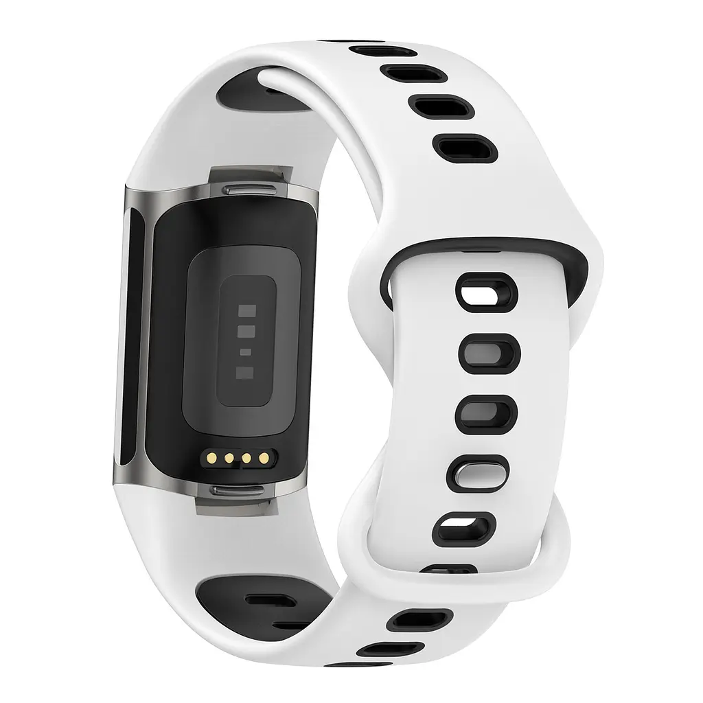 Силиконовый ремешок Primolux Sport для фитнес браслета Fitbit Charge 5/Charge 6 White Black/размер М - фото 4