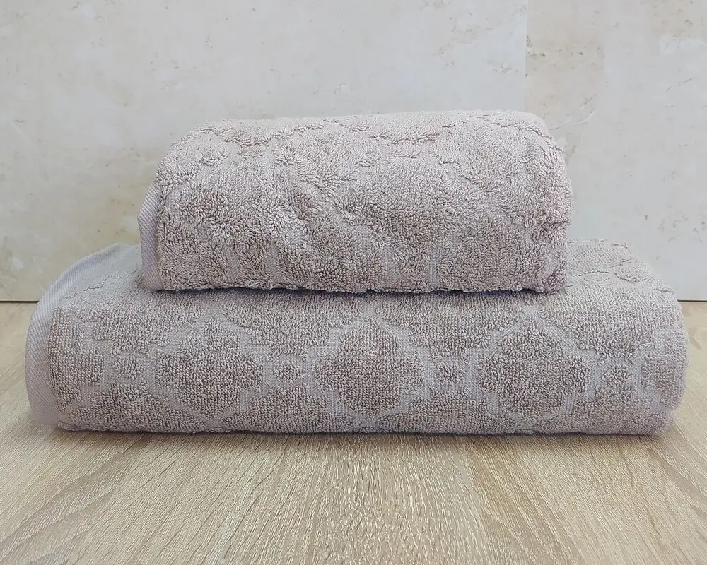 Набір турецьких махрових рушників 50х90+70х140 Gulcan Jacquard Cotton Lux Motif Beige