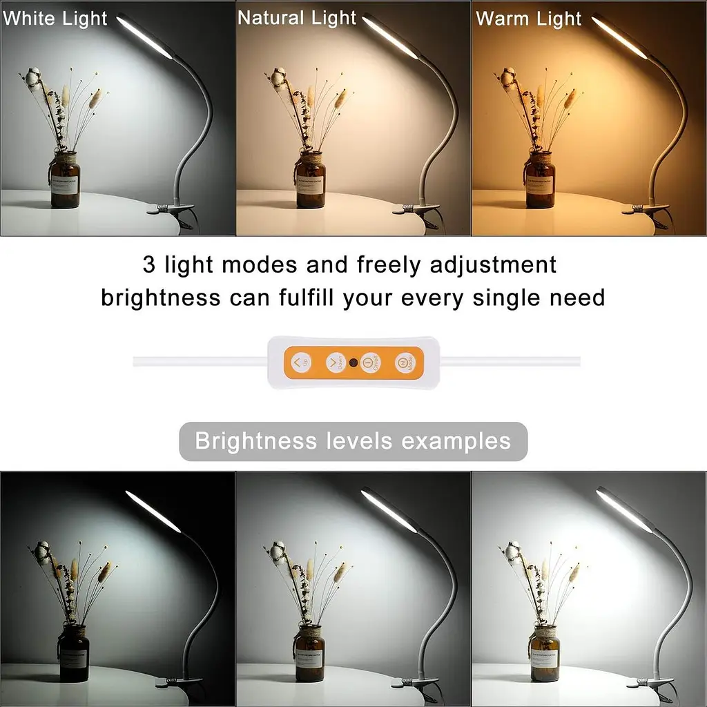 Гнучка світлодіодна лампа для читання регульоване затискне світло з 3 колірна температура регульована яскравість - фото 5