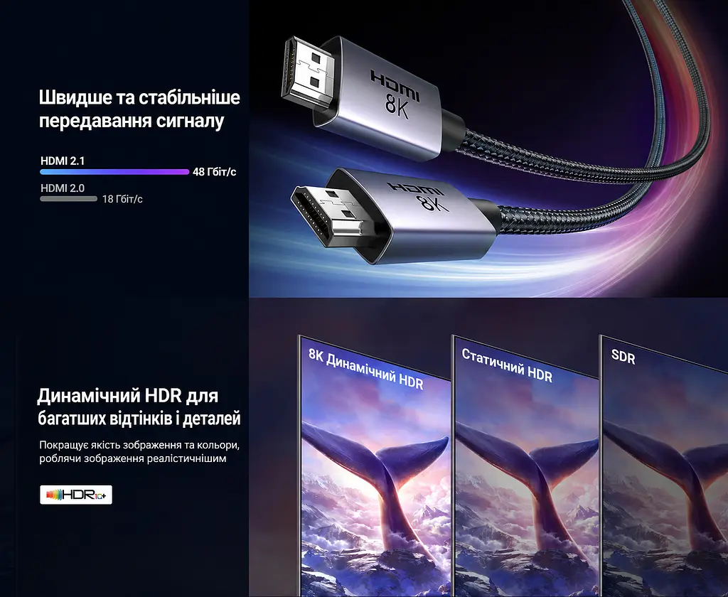 Кабель HDMI UGREEN HD171 2.1 8K 60 Гц 8 м чорний (25913) - фото 4