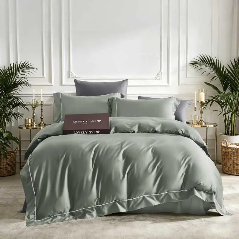 Комплект постільної білизни Lovely Svi сатин люкс 300ТС (135г/м2) Полуторний Green (180326) - фото 2
