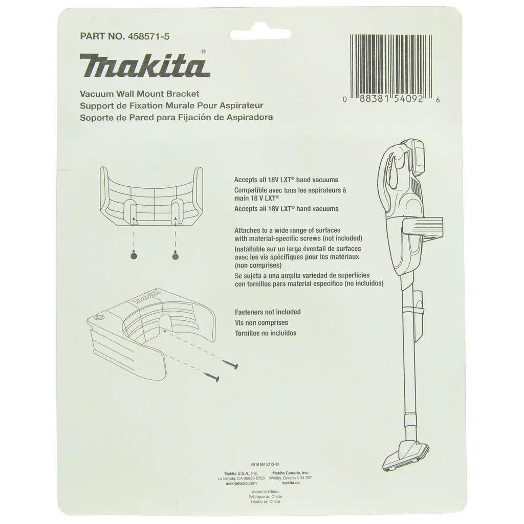 Тримач на стіну для пилососів Makita CL100D, CL102D, CL106FD, CL107FD, CL108FD, CL114FD, DCL180, DCL181, DCL182, DCL280, DCL281, DCL282, CL001G (458571-5) - фото 4
