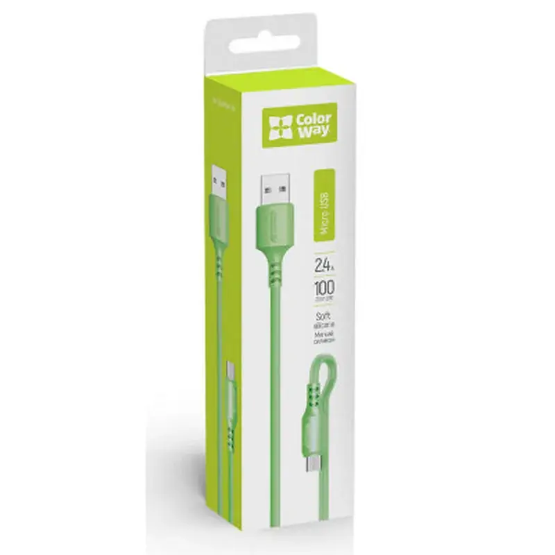 Дата кабель USB 2.0 AM to Micro 5P 1.0m soft silicone green ColorWay (CW-CBUM042-GR) - фото 2