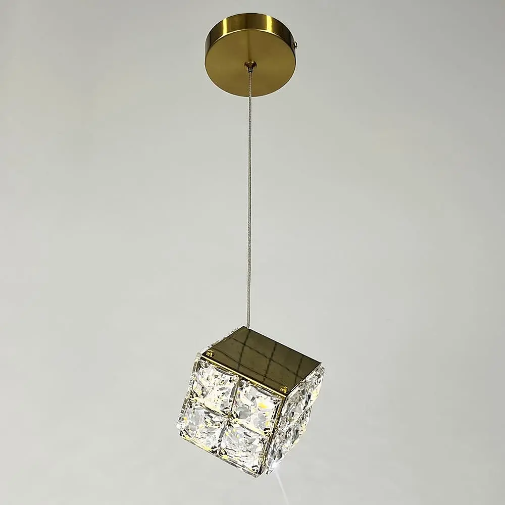 Латунний світильник із підвісним кришталевим кубом 10х10 см | Арт. A267-100*100 | Line F - фото 5