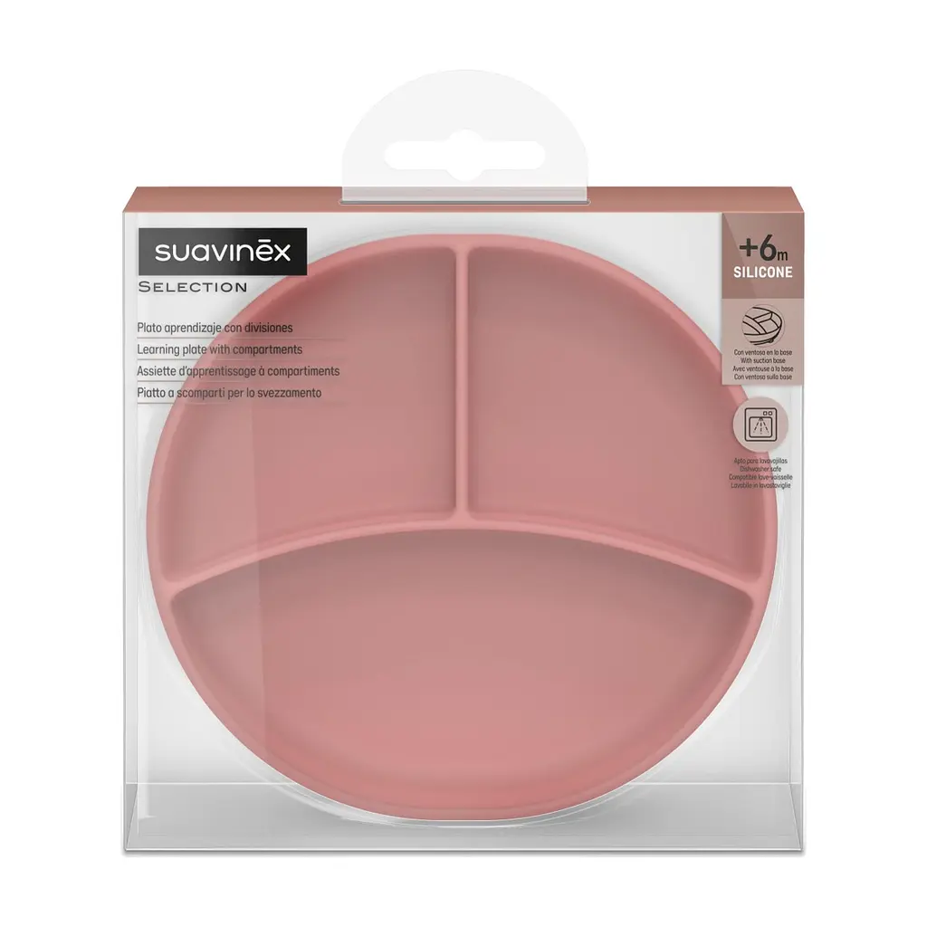 Тарілка дитяча Suavinex Colour Essence силіконова для введення прикорму на 3 секції +6 міс. рожева (402916) - фото 3