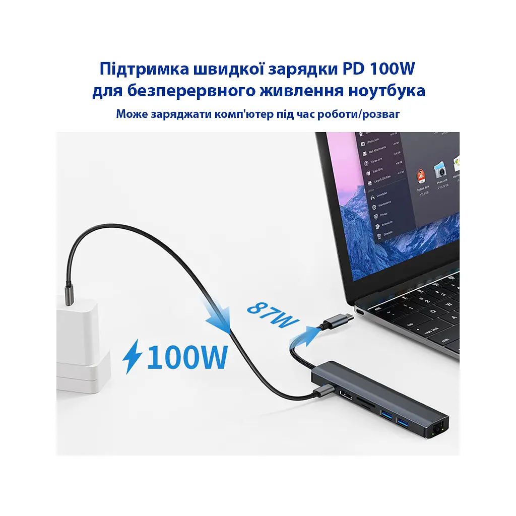 Концентратор Dynamode 7-in-1 USB-C to HDTV 4K/30Hz, 2хUSB3.0, RJ45, USB-C PD 100W, SD/MicroSD (BYL-2303) - фото 8