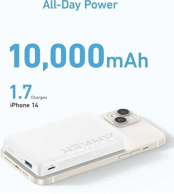 Повербанк Anker 334 MagGo 10000 mAh 20 W с беспроводной магнитной зарядкой Magsafe для iPhone белый - фото 3