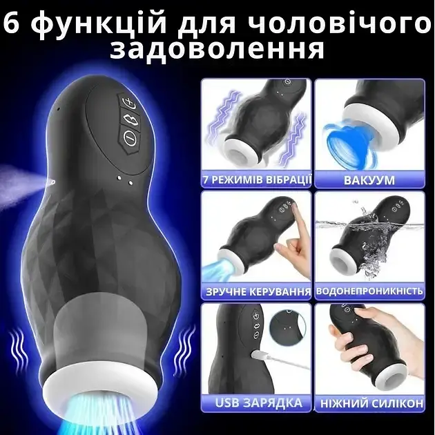 Мастурбатор вакуумный I’MCUM Blow Job 7 режимов вибрации и сосания Синий (IM-FJB243) - фото 4