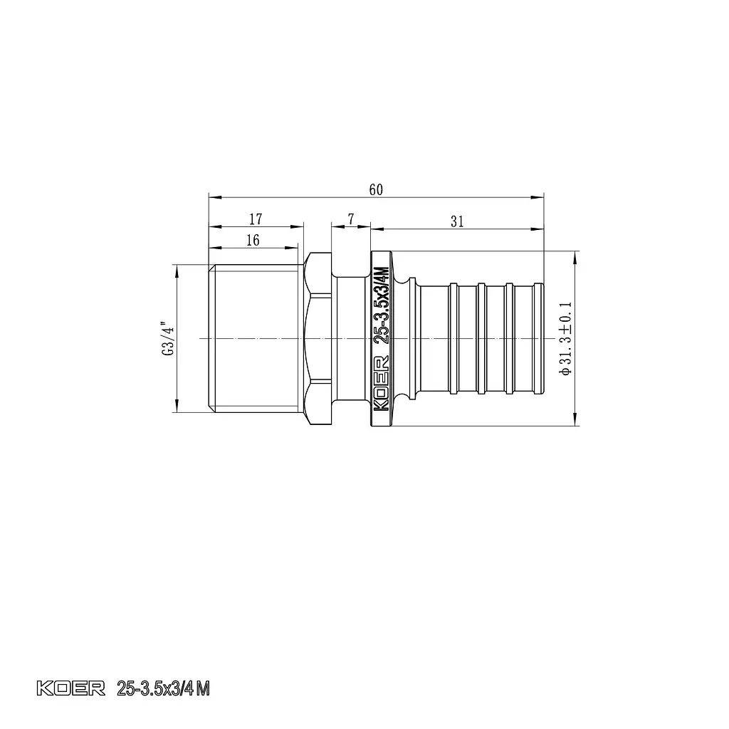 Перехідник з ЗР Koer Ka.A08M-25 - 25(3.5mm) x 3/4"M KR4853 - фото 2