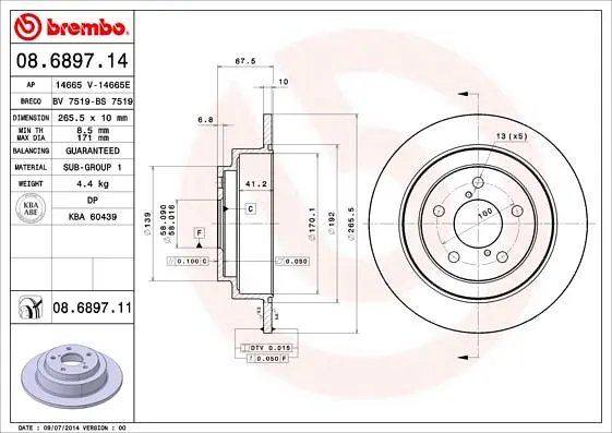 Диск гальмівний невентильований Subaru Legacy I-III, Impreza 89-12р Brembo (08.6897.11) - фото 2