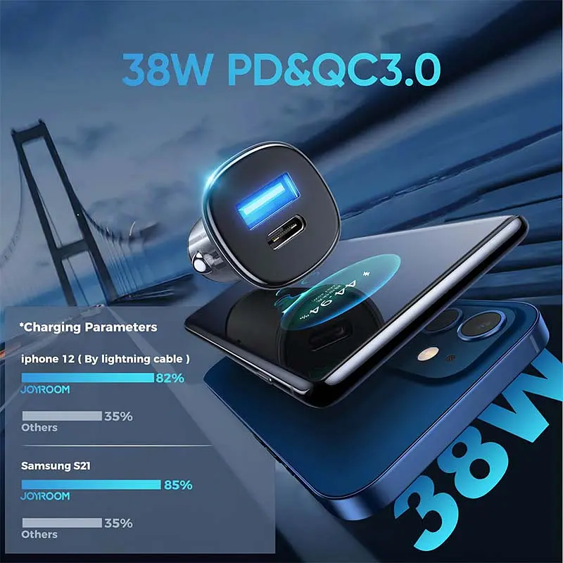 Адаптер автомобильный JOYROOM Dual ports transparent car charger C-A42 1USB/1Type-C, 38W/3A, PD/QC - фото 7