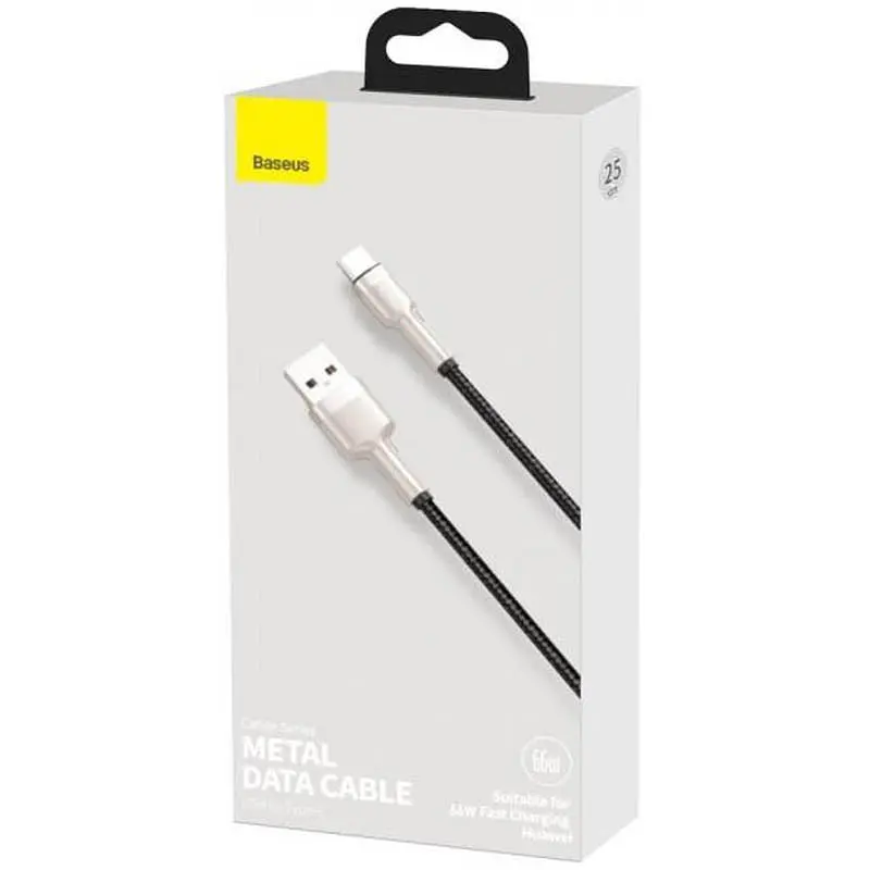 Дата кабель Baseus Cafule Metal Data USB to Type-C 66W (0.25m) (CAKF00000) Black - фото 4