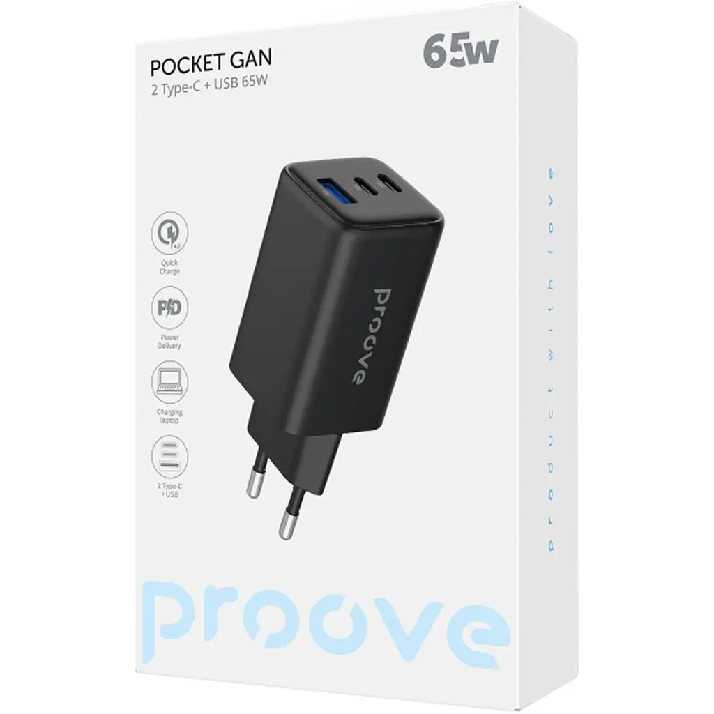 Мережевий зарядний пристрій Proove Pocket GaN 65W 2 USB-C/USB-A Black (WCPG65121201) [130258] - фото 3
