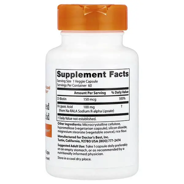 Альфа-ліпоєва кислота Stabilized R-Lipoic Acid 100 mg 60 капсул Doctor's Best vit0006596 - фото 2