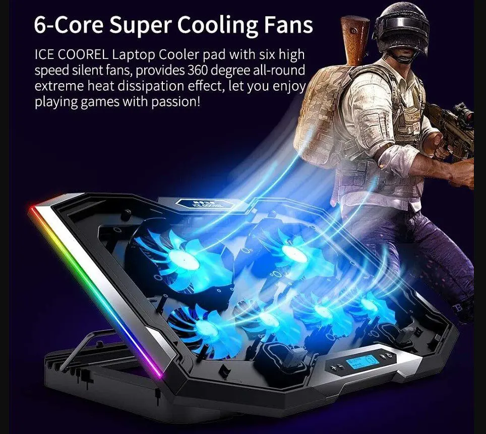Охлаждающая подставка для ноутбука 15-17.3 дюймов Ice Coorel K9 RGB - фото 7