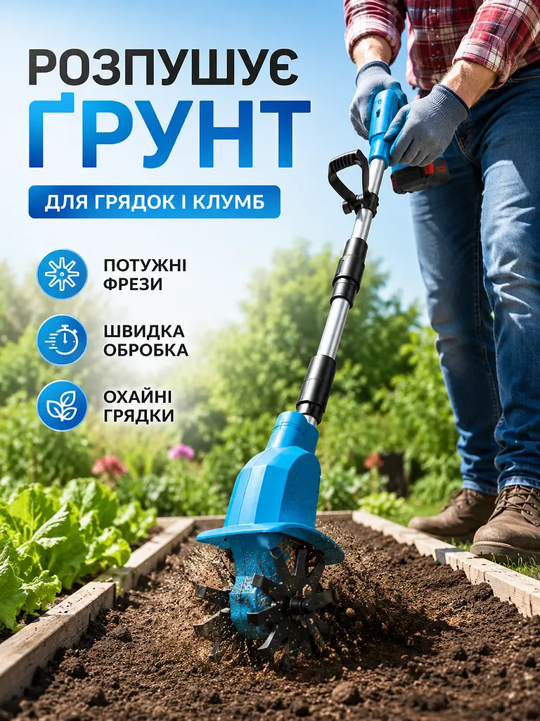 Акумуляторний культиватор 48 В із 2 АКБ 6 А·год і телескопічною штангою (49676125) - фото 4