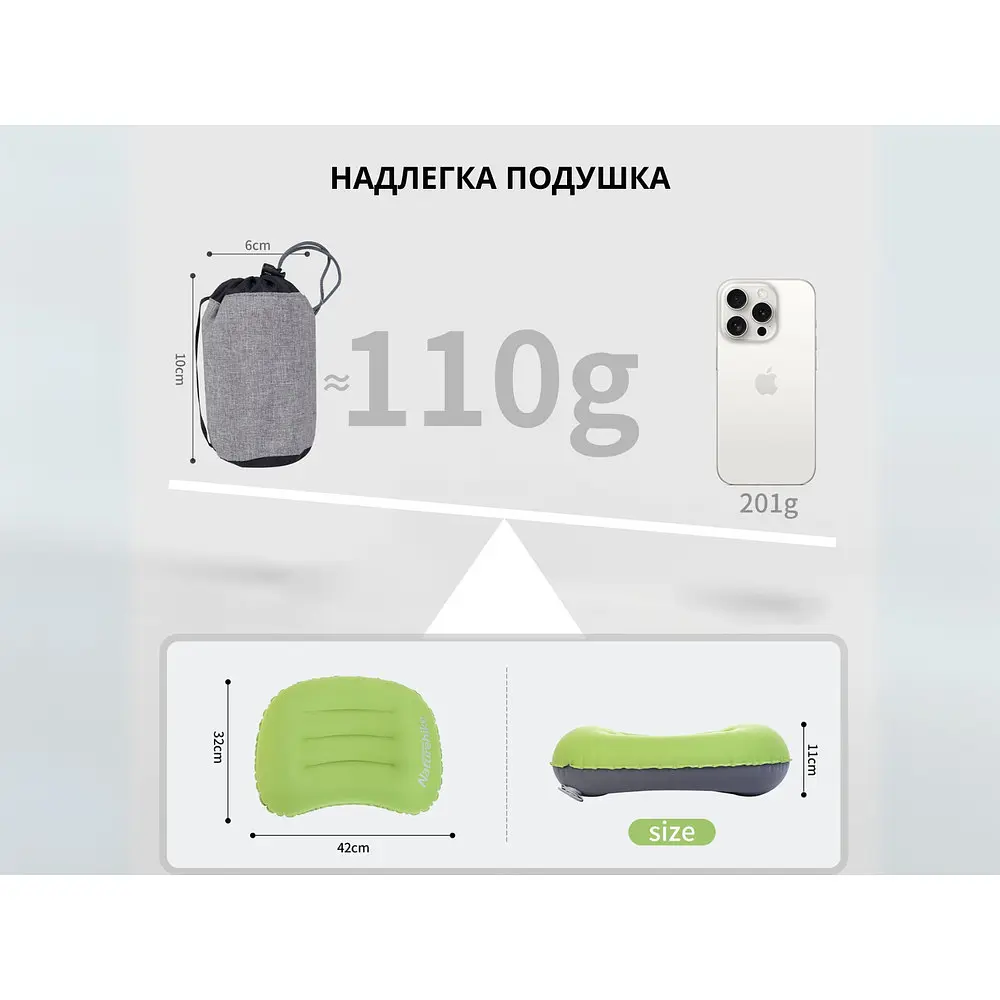 Подушка надувна Naturehike Ultralight TPU NH17T013-Z зелена - фото 4