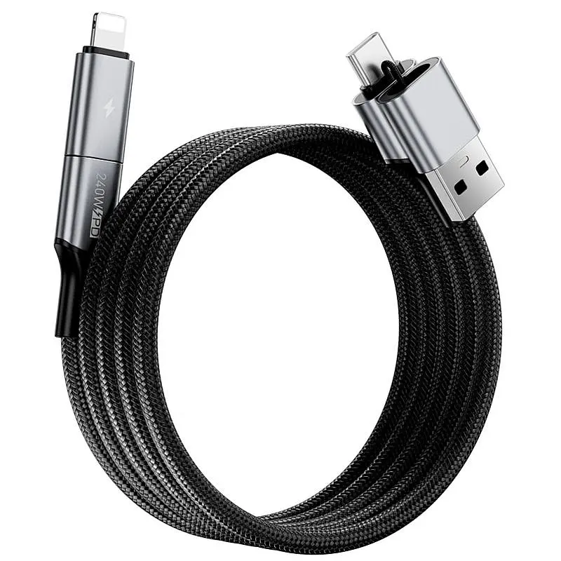 Дата кабель WIWU C085 Raptor Pro 4in1 Type-C to USB/Type-C to Lightning 240W 1.2 м Black - фото 3