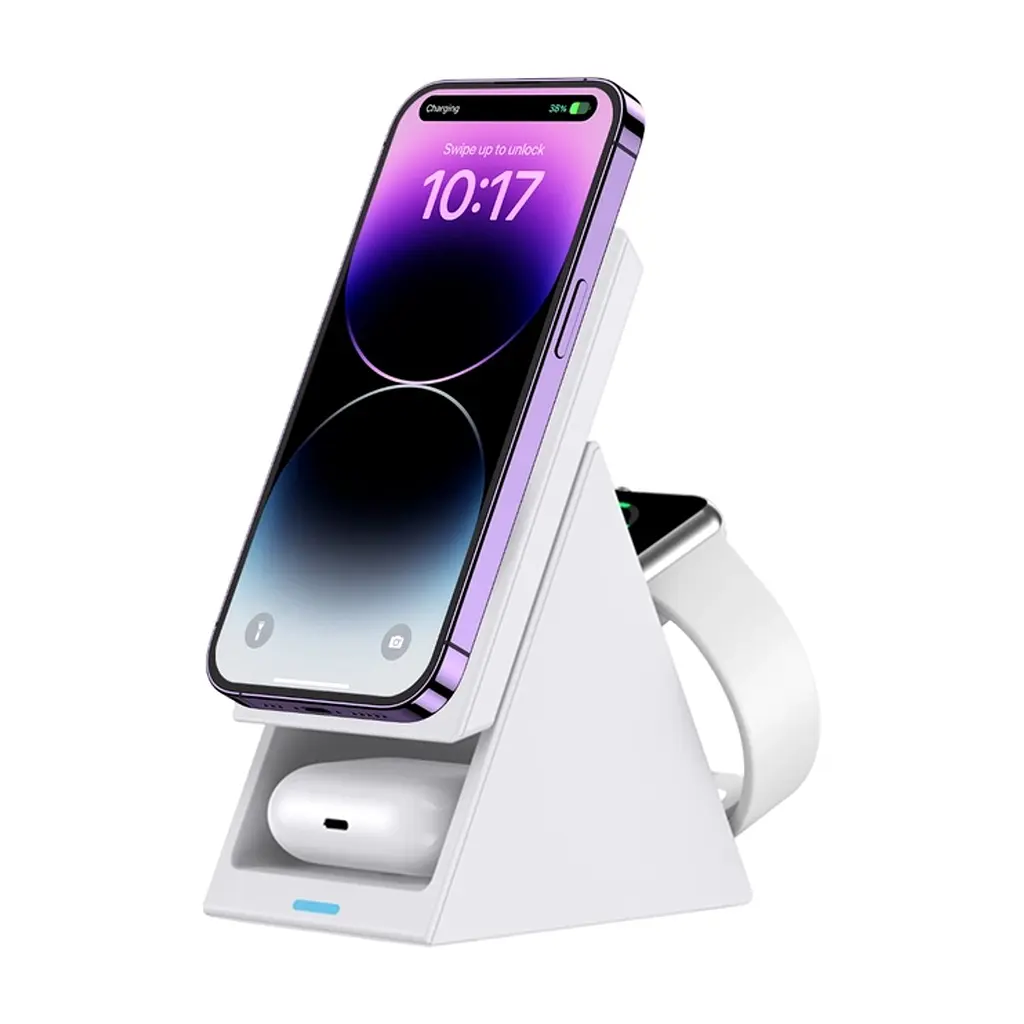 Зарядний пристрій Choetech Wireless magnetic 3-in-1 15W white (T600-F) - фото 3