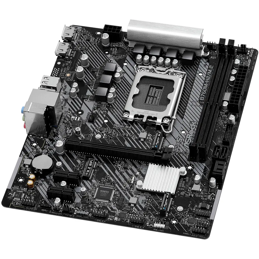 Материнська плата ASRock B760M-H2/M.2 (1700/B760, 2xDDR5, 1xPCIex16, 4xSATA, 2xM.2, GLan, 7.1ch, mATX) - фото 3