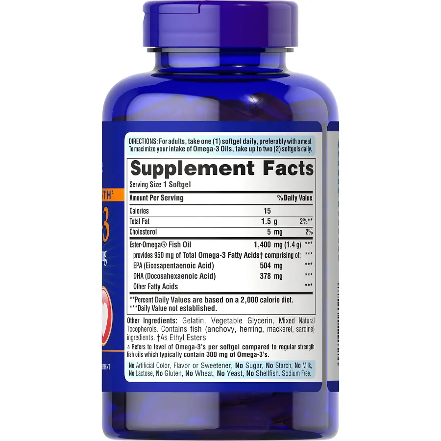 Жирные кислоты Puritan's Pride Triple Strength Omega 3 Fish Oil 1400 мг 120 капсул - фото 2