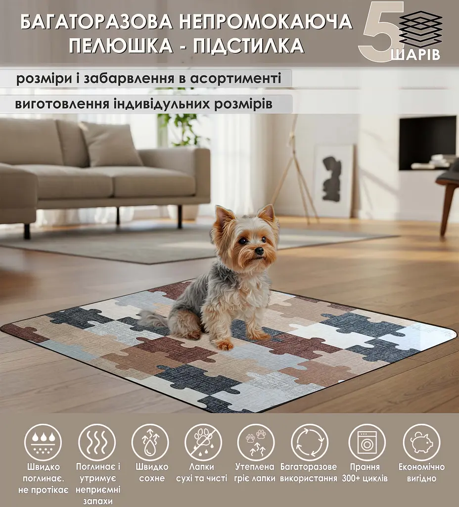 Многоразовая пеленка Giselle  60х75 см для собак поглощающая, непромокаемая, антизапах 5004015 - фото 2