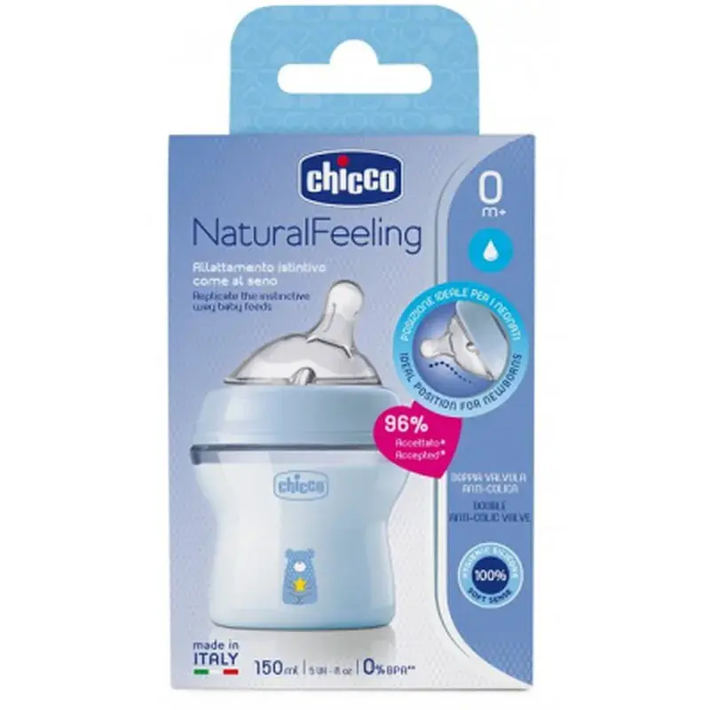 Пляшечка для годування Chicco Natural Feeling Color 150 мл 0 м + Блакитна (81311.20) - фото 8