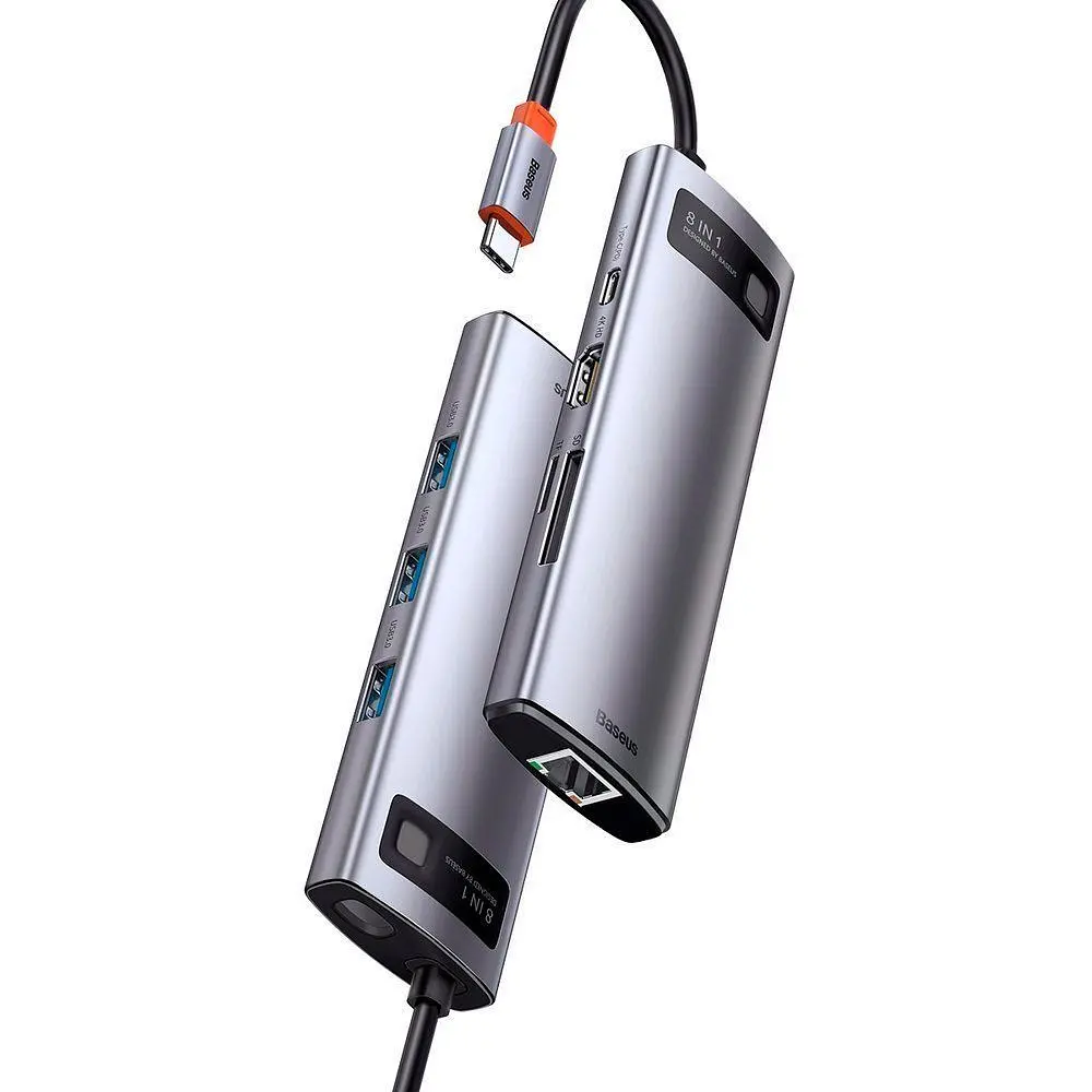 USB-хаб Baseus Metal Gleam Series 8-in-1 Multifunctional Type-C HUB Space Gray (CAHUB-CV0G) [77937] - фото 4