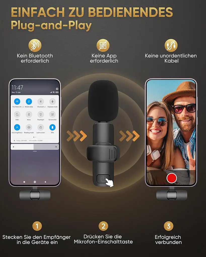 Бездротовий мікрофон IUMAKEVP Lavalier, сумісний з iPhone/iPad/телефоном Android/ноутбуком - фото 2
