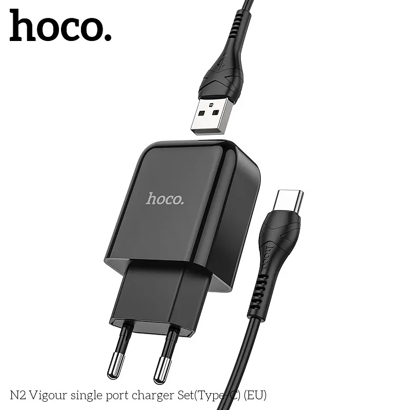 Адаптер мережевий HOCO Type-C cable Vigour N2 комплект із кабелем чорний - фото 5