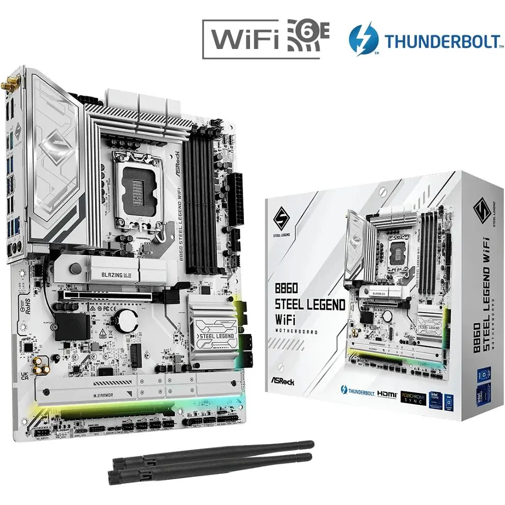 Материнська плата AsRock B860 Steel Legend WiFi (1851/B860, 4xDDR5, 2xPCIex16, HDMI/DP/TB4, 4xSATA, 4xM.2, 2.5Glan, 7) - фото 5