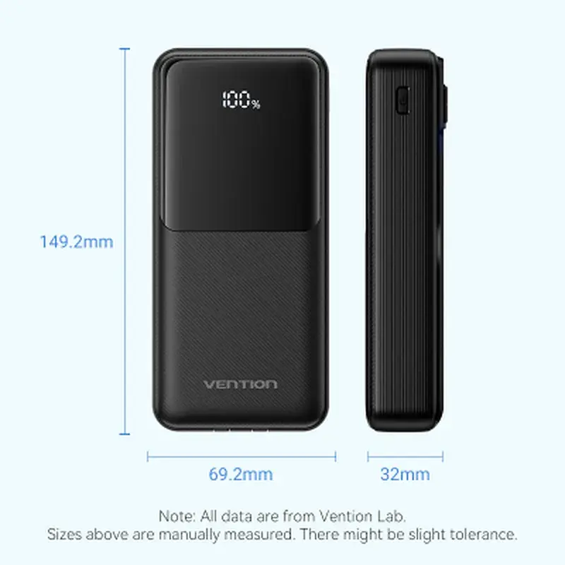 Батарея універсальна Vention 20000 mAh 22.5W with Built-in USB-C and Lightning Cables (FHPB0) - фото 2