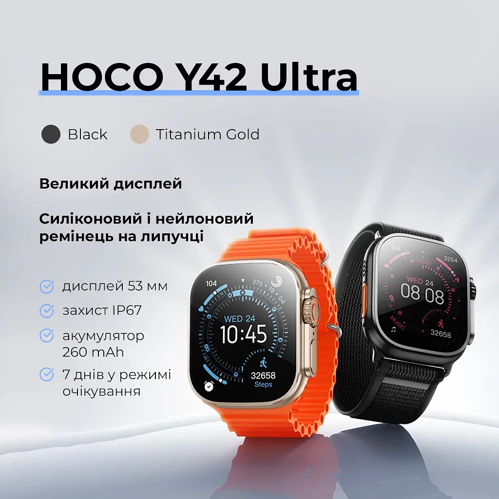 Смарт-годинник HOCO Y42 Ultra 53mm. 260 mAh. IP67 Smart watch(call version) titanium gold - фото 6