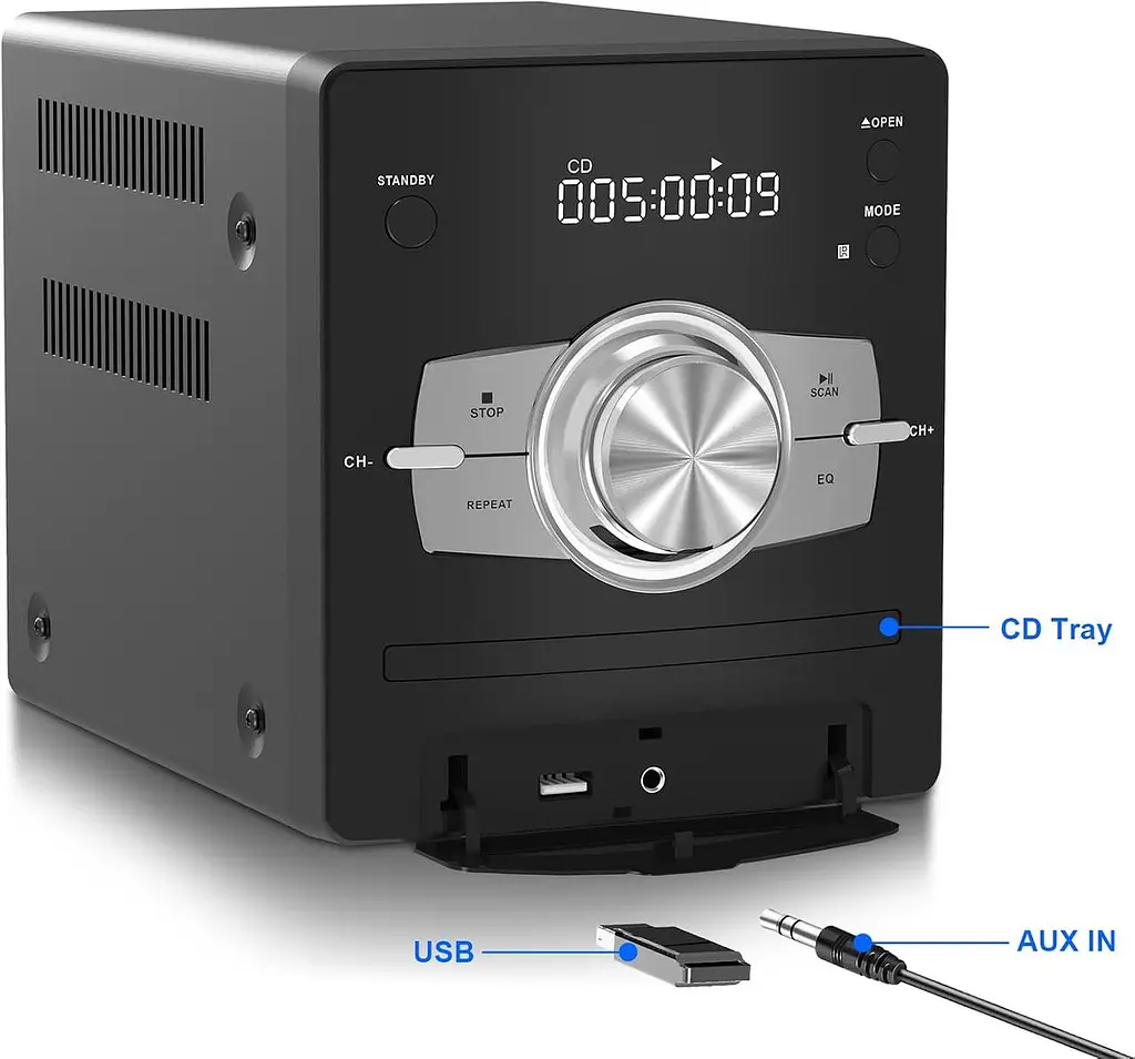 Домашняя стереосистема с CD-плеером, FM-радио, Bluetooth, AUX in, USB-in, разъем для наушников, пульт дистанционного управления - фото 2