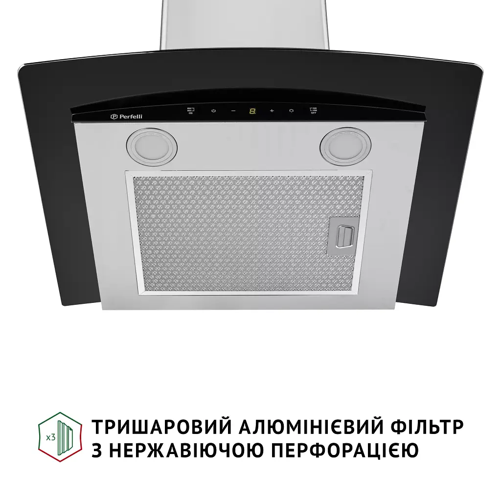 Витяжка декоративна зі склом Perfelli GRASSI 6PWX INOX - фото 6