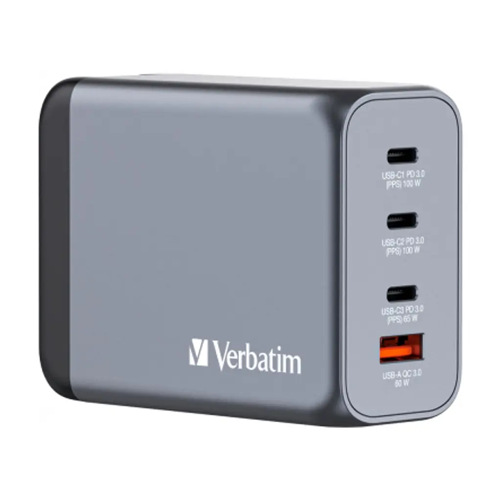 Зарядний пристрій Verbatim GaN 200 W 4 ports (2xUSB-C-100 W,USB-C-65 W /USB-A -3.0) (32204) - фото 2