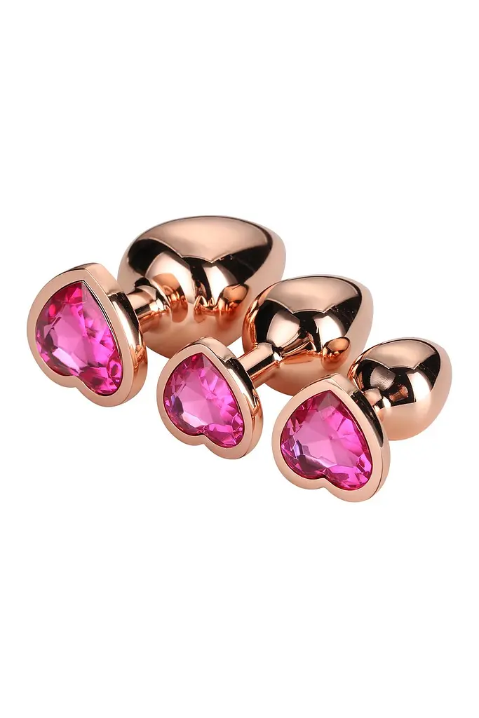 Анальна пробка Gleaming Love Gold Plug Set 3 шт. (рожевий) - фото 3