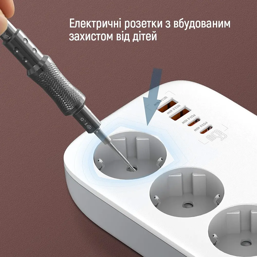 Мережевий фільтр-подовжувач СolorWay 3 розетки/4USB GaN3 Pro PD (2USB-A + 2 TYPE-C) (65W) 2 м (CW-CHE34PDW) - фото 9
