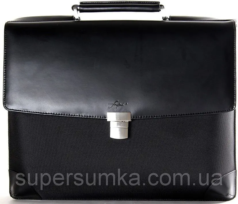 Діловий портфель зі шкіри та нейлону Fouquet NBC-1002M Чорний