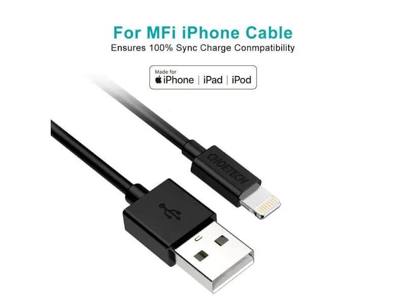 Кабель Lightning Choetech USB 2.0 AM to Lightning 1.2m Black (IP0026-BK) - фото 7