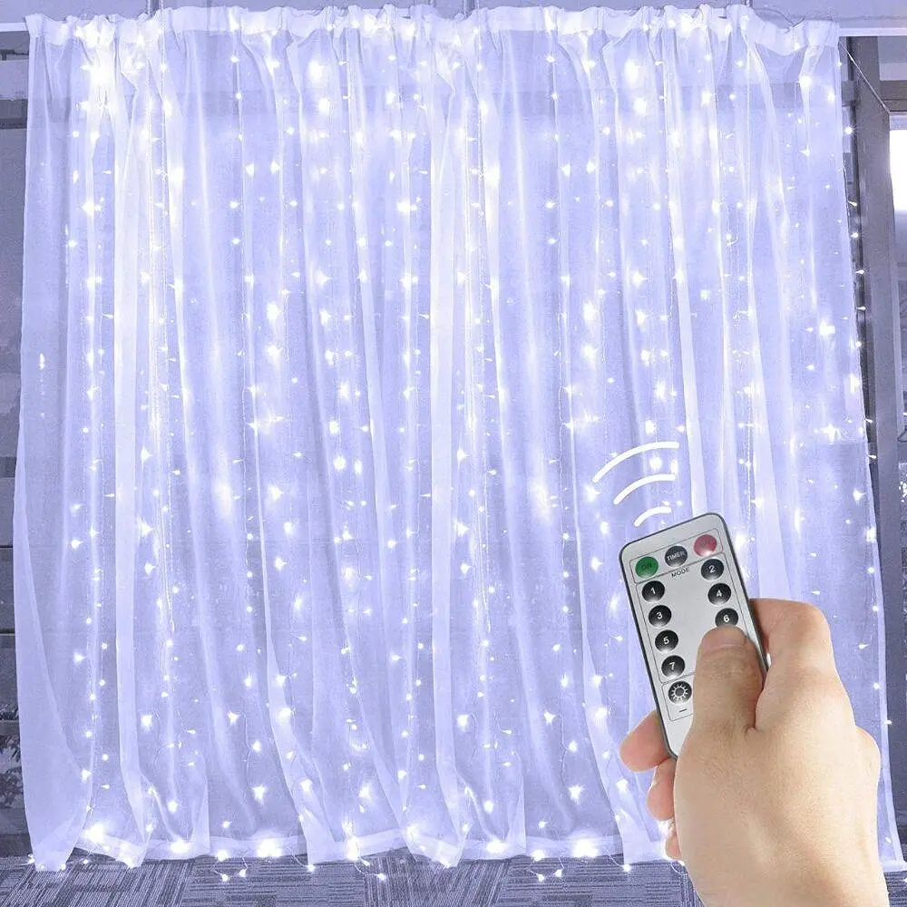 Гирлянда штора капля росы Sun Lamp 3х3 м 300 LED с пультом и USB питанием белый свет - фото 2