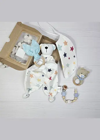 Набір для малюка: ведмедик, гризунець, слинявчик a.l.babybox Зірочки кольорові