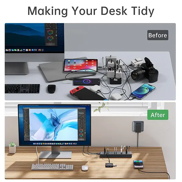 Розумний USB hub Acasis DS-516PB на 16 портів USB-C/USB 5 Гбіт/с розгалужувач з живленням від мережі (Чорний) - фото 8