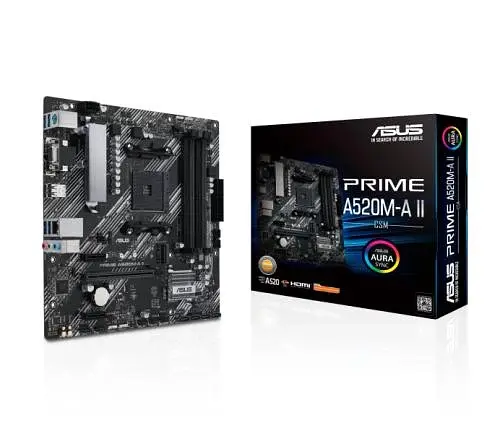 Мат.плата AM4 (A520) Asus PRIME A520M-A II/CSM, A520, 4xDDR4, Int.Video(CPU), 4xSATA3, 1xM.2, 1xPCI-E 3.0 x16, 2xPCI-E 3.0 x1, ALC887, RTL8111H, 6xUSB3.2/6xUSB2.0, VGA/HDMI/DP, MicroATX