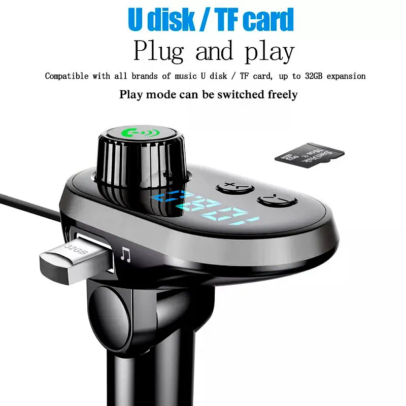 Bluetooth трансмиттер с кабелем Type-C/MicroUSB/Lightning "Car Q15" Черно-серый, fm модулятор для авто (ST) - фото 7