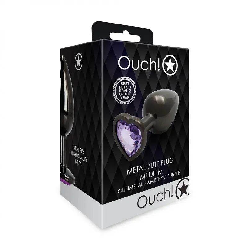Металева анальна пробка Heart Gem, розмір M колір: чорний/фіолетовий Ouch! (Нідерланди) Ouch! OU493415 103123 - фото 3