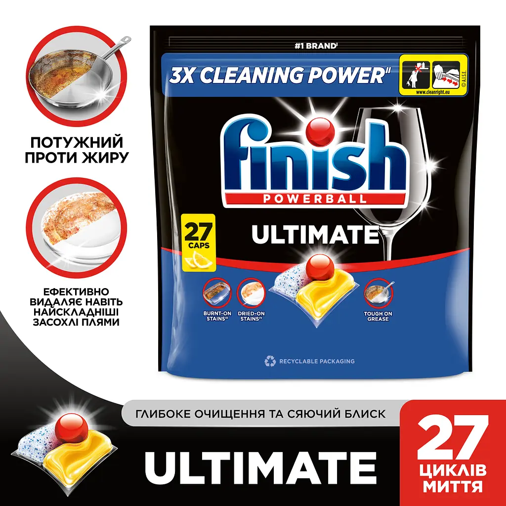 Засіб для миття посуду Finish Ultimate Лимон 27 капсул (3337886) - фото 2