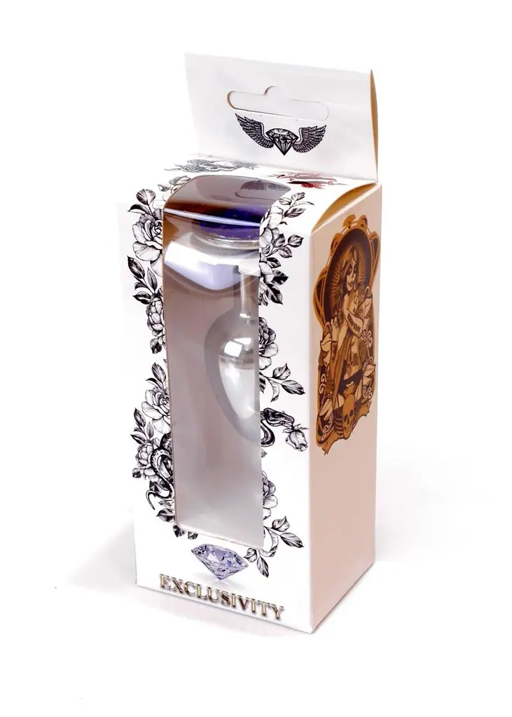 Металлическая анальная пробка с кристаллом Boss Jewellery Silver Plug Dark 7 см (синий) - фото 8