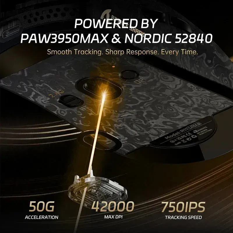 Ігрова бездротова мишка Attack Shark R11 Ultra / Три режими підключення / 42 000 DPI / Cенсор PixArt PAW3950MAX / Black - фото 9