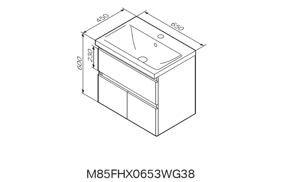 Тумба з раковиною AM.PM X-Joy підвісна 65, білий глянець M85-FHX0653-WC0653WG38, Білий - фото 2